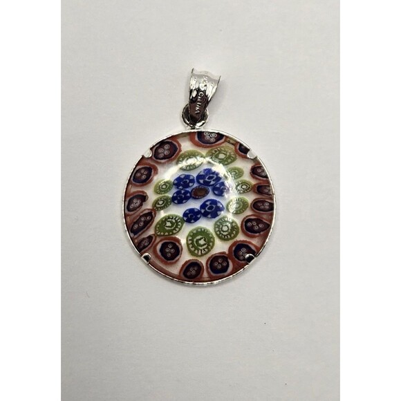 Murano Millefiori Center With Silver .925 Rim Pendent J154 - Picture 1 of 2